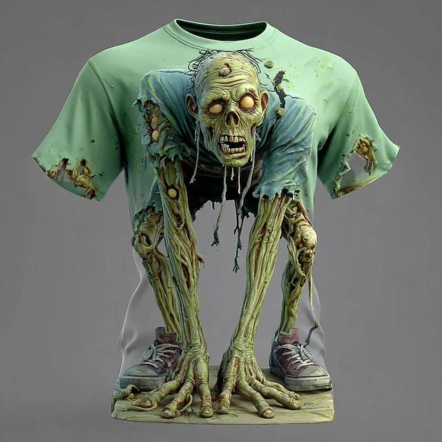 T-shirt à manches courtes pour hommes, imprimé squelette d'halloween en 3D, été, extérieur, décontra