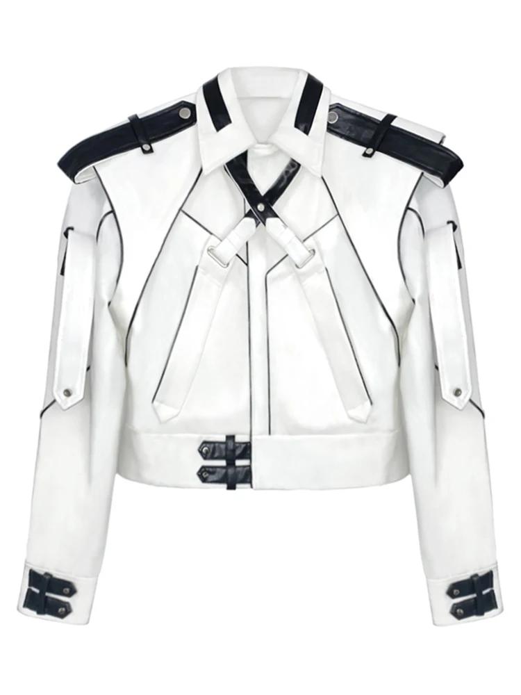 Mauroicardi-Veste courte en cuir patchwork pour homme, manches longues, piste, cool, luxe, vêtements