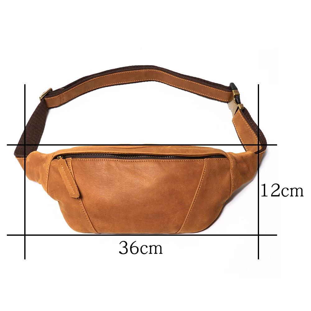 Sac banane en cuir Crazy Horse pour homme, sacoche de poitrine en cuir véritable, pochette de téléph