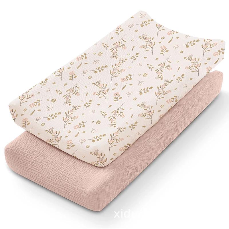 Housse de matelas à langer en mousseline pour bébé, 2 pièces, douce et respirante, en coton, pour Ta