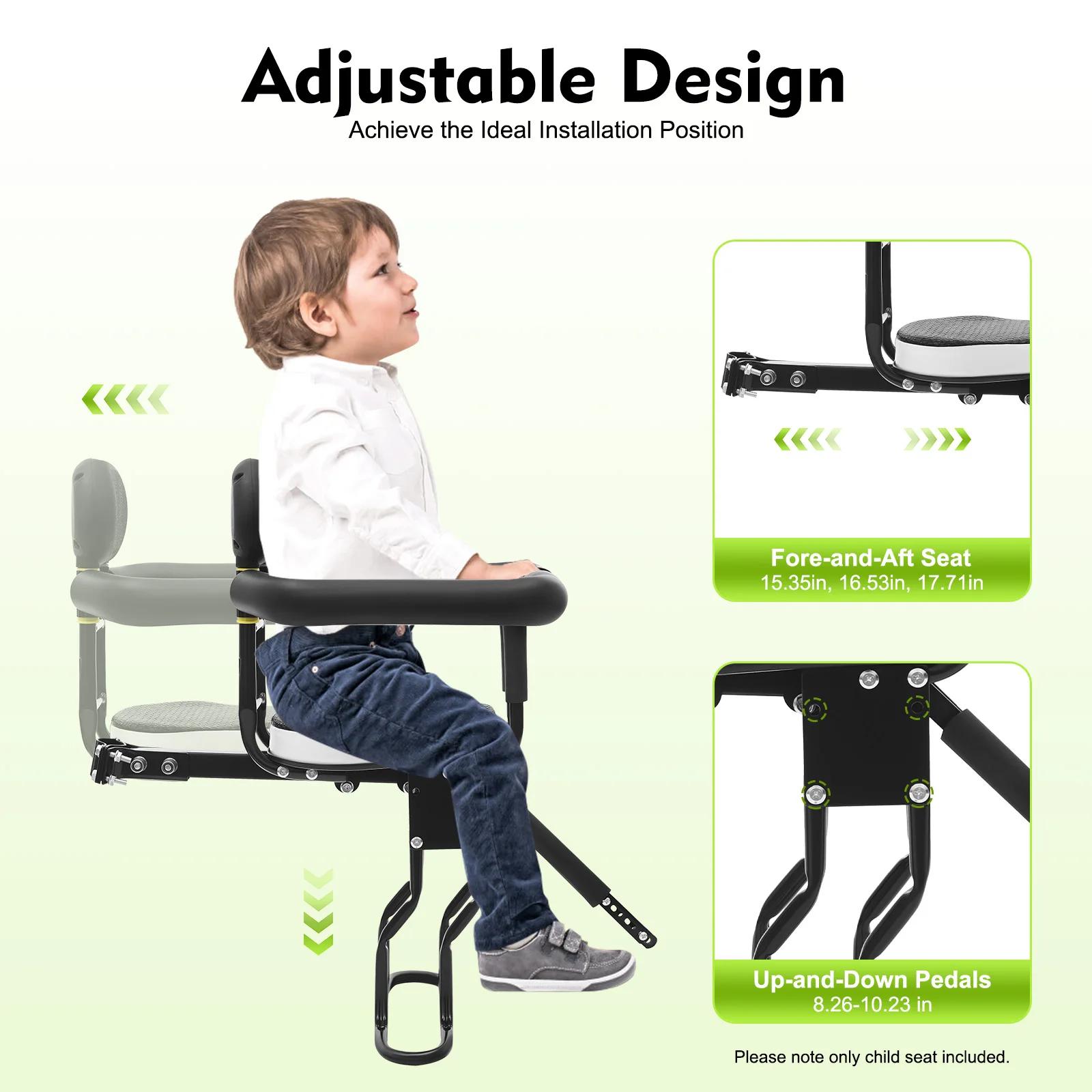 Siège de vélo avant pour enfant, avec main courante et support pour pédales, pour les enfants de 1 à
