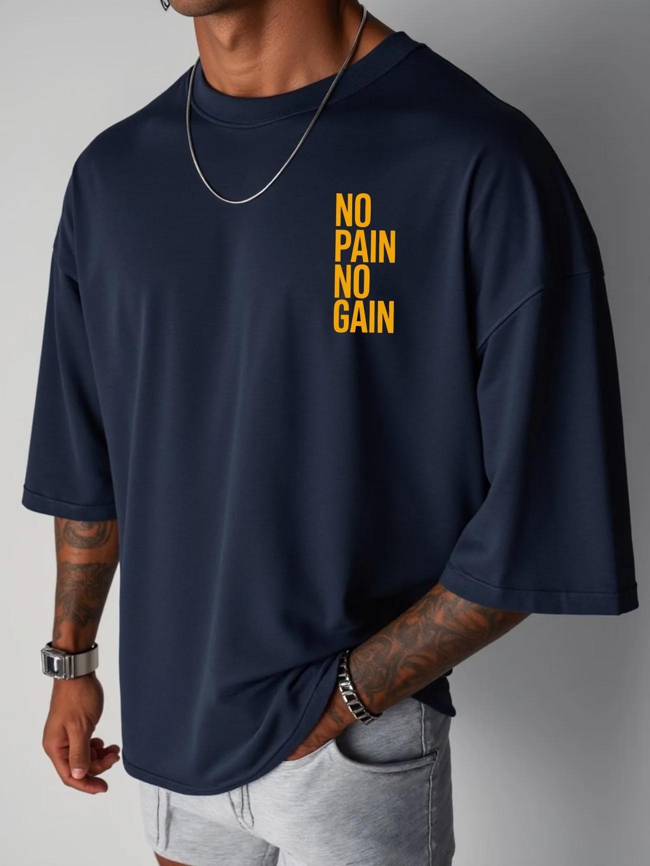 T-shirt de sport NO PAIN NO GAIN pour hommes et femmes, en coton, streetwear, oversize, mode sportiv