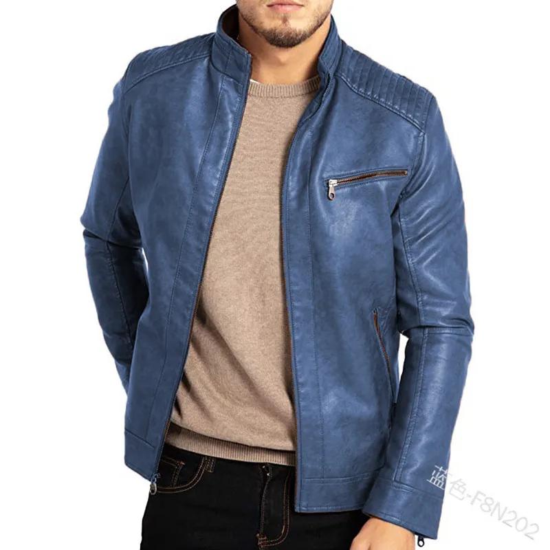 Veste en cuir PU pour hommes, col montant, Style moto Punk, mode européenne et américaine, vêtements