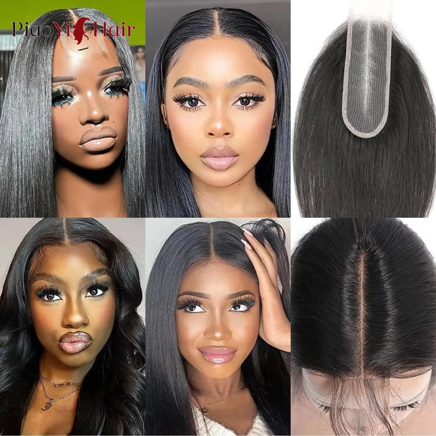 2x6 dentelle fermeture brésilienne cheveux humains 14-24 pouces droite Remy cheveux humains dentelle