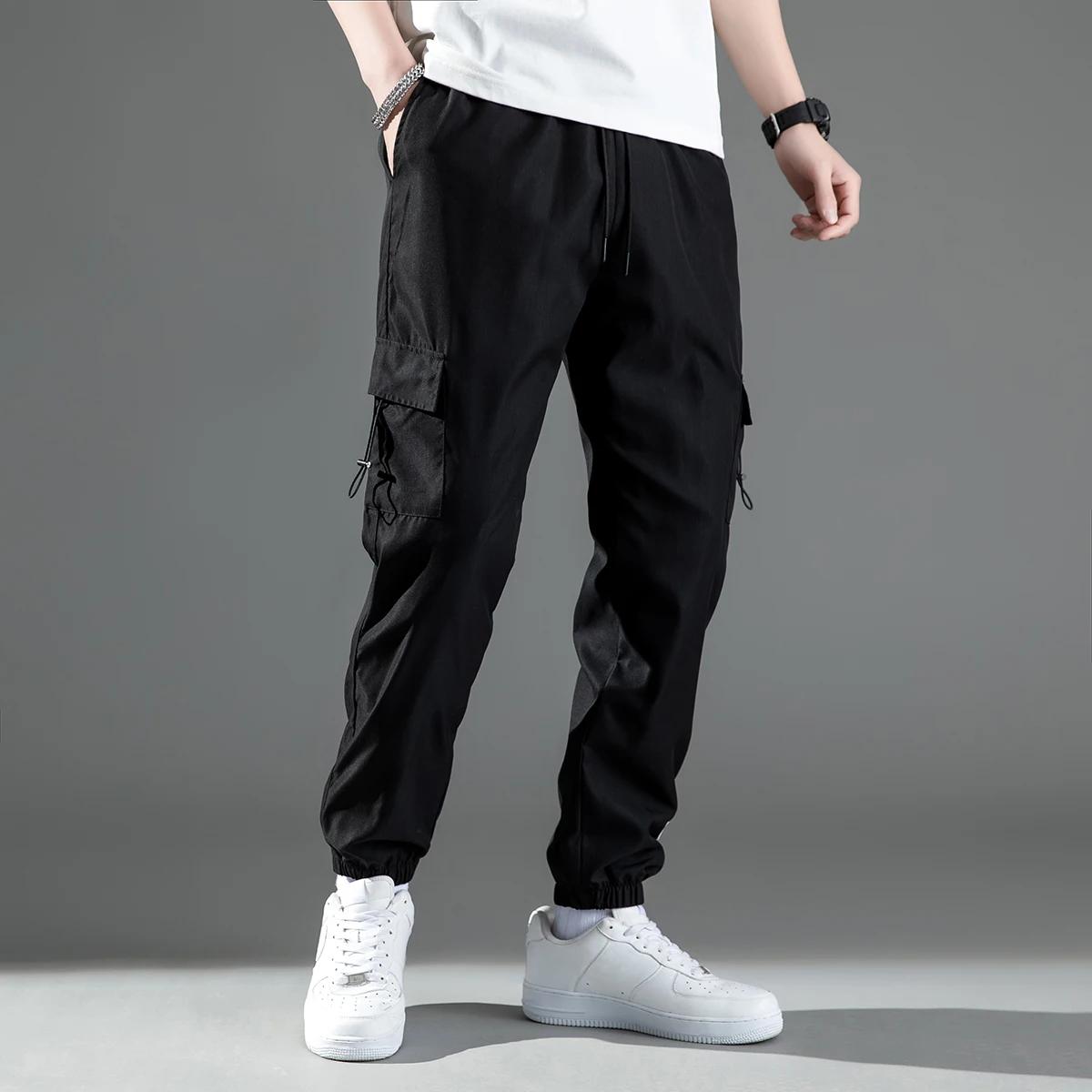 Mid Waist Stylish Drawstring Design Men Trouser Polyester Overalls Thermal for Dating Cargo Pants Po