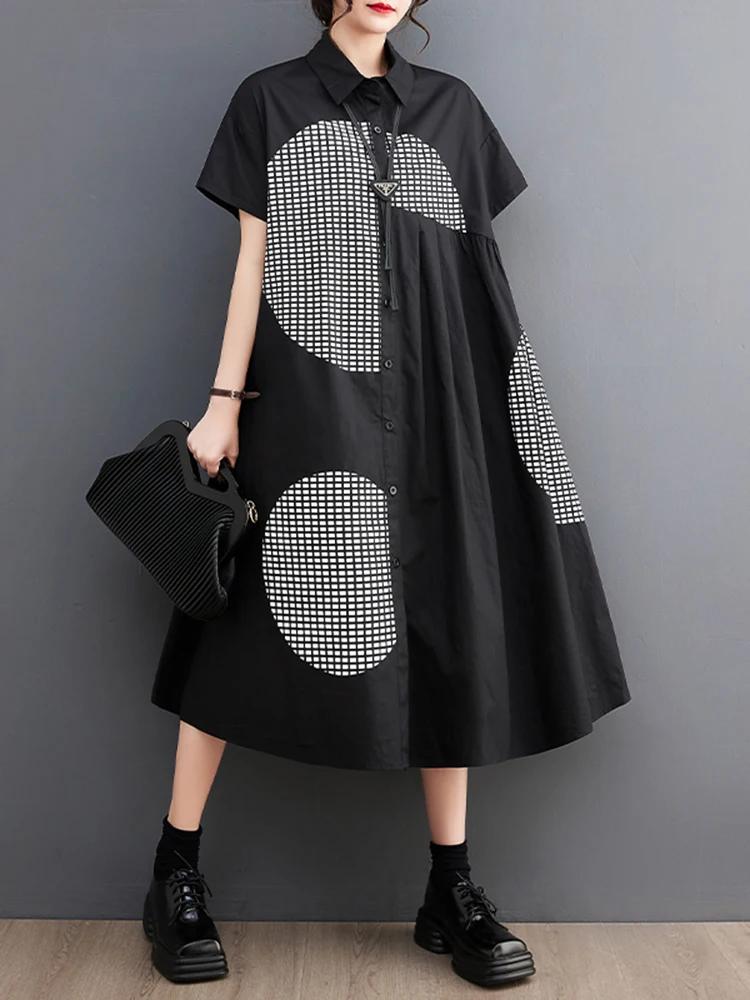 Robes chemises amples à manches courtes imprimées vintage pour femmes – Tenue décontractée longue et