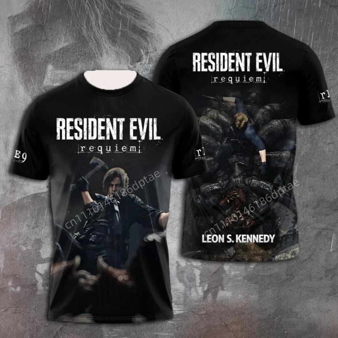 T-shirt imprimé 3D Resident Evil Requiem Leon S. Kennedy pour homme, streetwear décontracté à manche