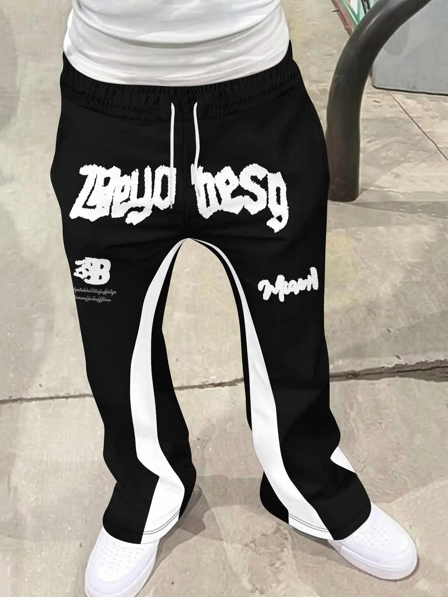 Pantalon évasé Y2k pour hommes, ample, imprimé en 3D, survêtement décontracté, taille moyenne, vêtem