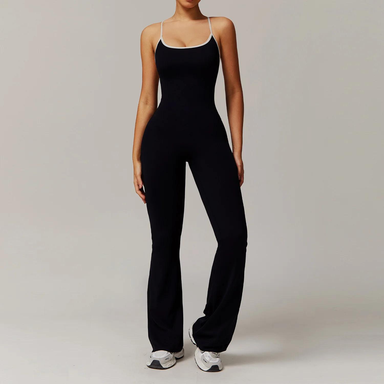 Femmes mince combinaison de gymnastique v-back décontracté Fitness barboteuses femme sport entraînem