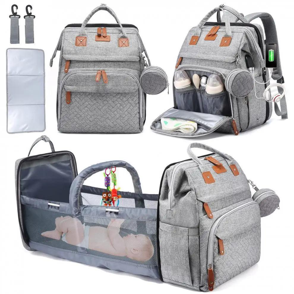 Sac à dos multifonctionnel pour couches de lit, sac à langer pour bébé fille et garçon, grande capac