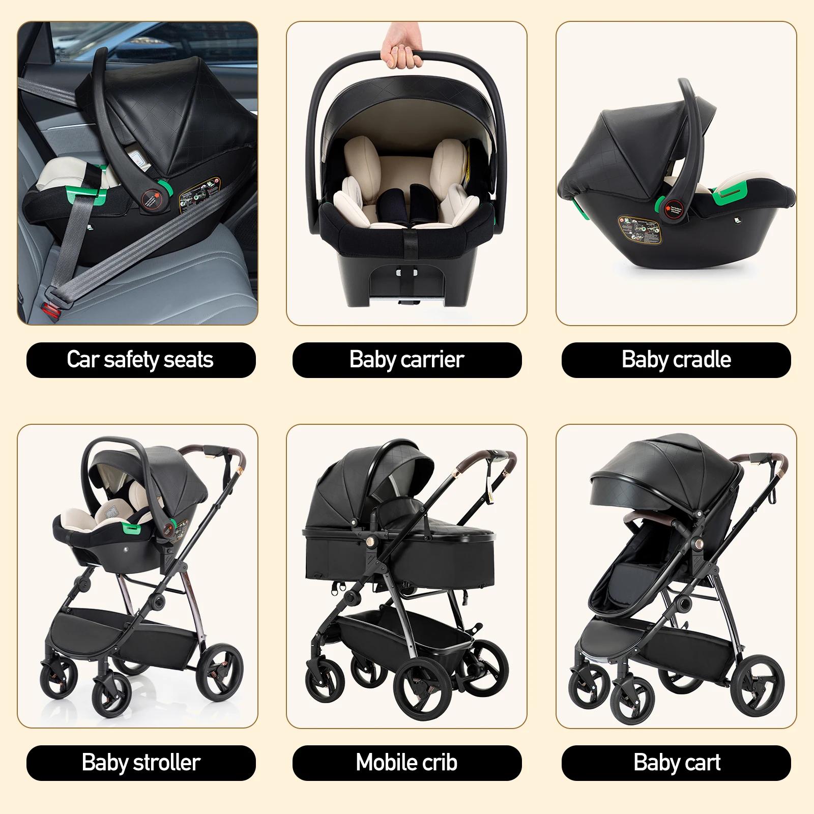 Poussette 3 en 1 pour bébé, poussette de voyage luxueuse et portable, poussette pliable haute, cadre