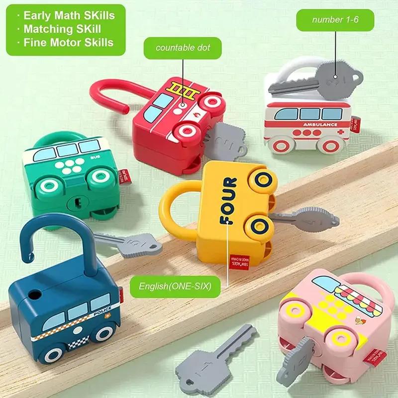 Puzzle éducatif en forme de voiture, jouet de verrouillage assorti avec clé pour enfants, jeu de dév