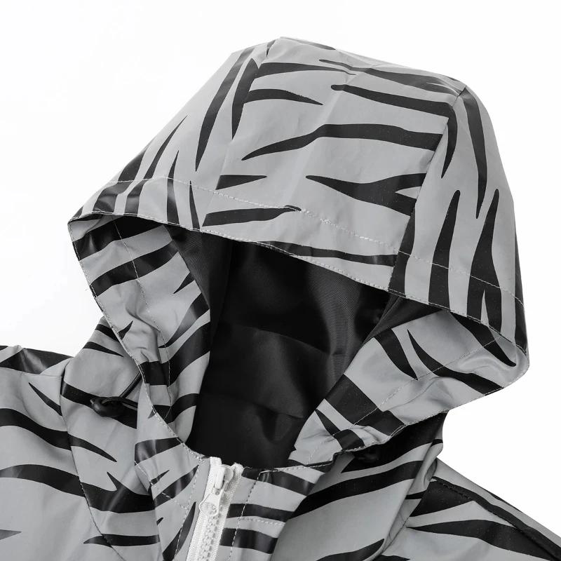 Vestes réfléchissantes imprimées zèbre pour hommes, Hip Hop, à capuche, mode, coupe-vent, lumineux, 
