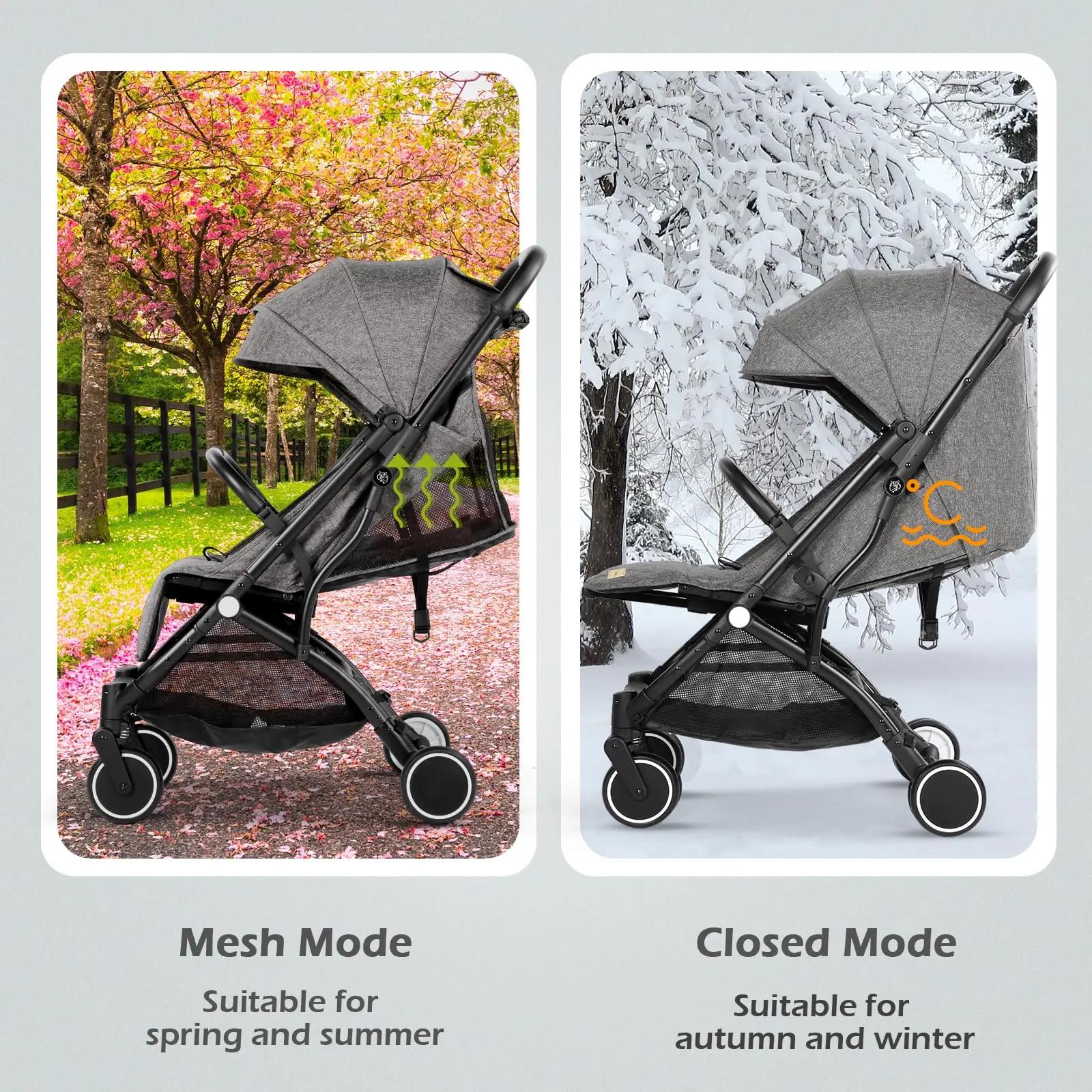 Poussette bébé, poussette compacte pliable d'une seule main avec housse de pluie et moustiquaire, po
