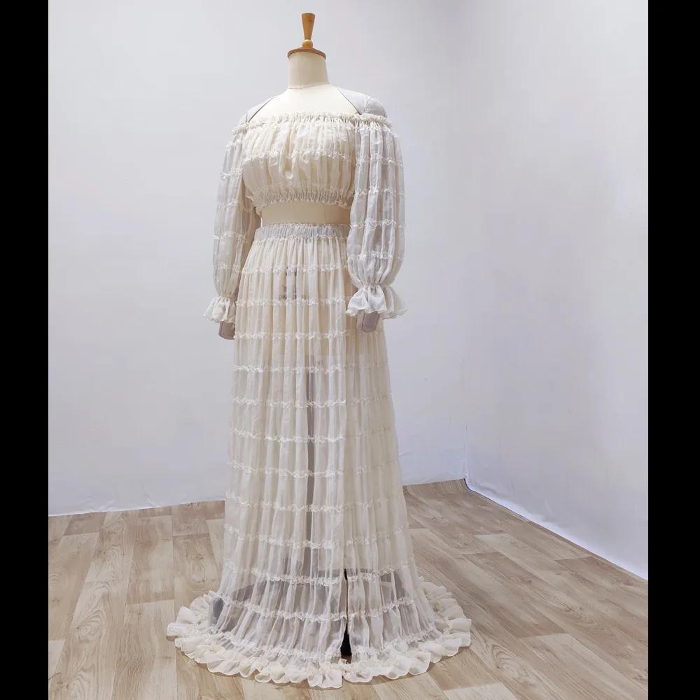 Robe de maternité plissée en mousseline de soie, Sexy, épaules dénudées, haut court, pour femmes enc