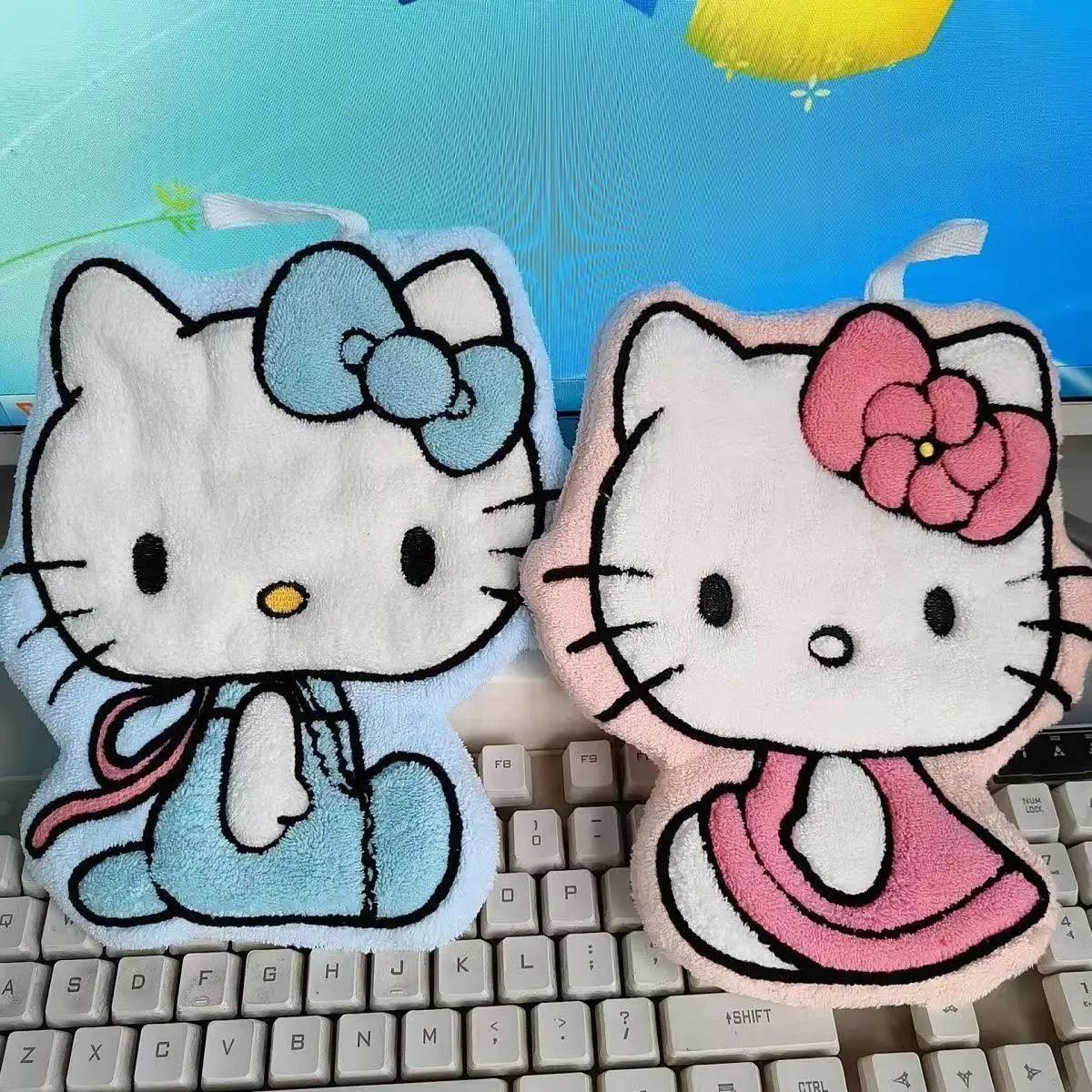 Serviette à main Sanrio Hello Kitty en velours corail, absorbante, à suspendre, petite serviette mig