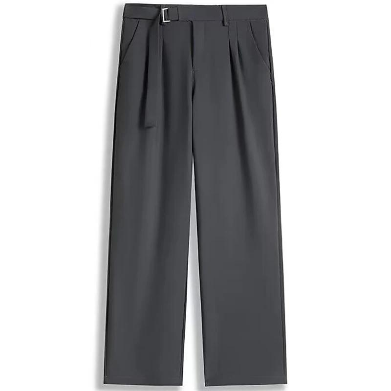 Pantalon de Costume Homme Taille Haute Printemps-Été, Coupe Droite Ample et Décontractée, Jambe Larg