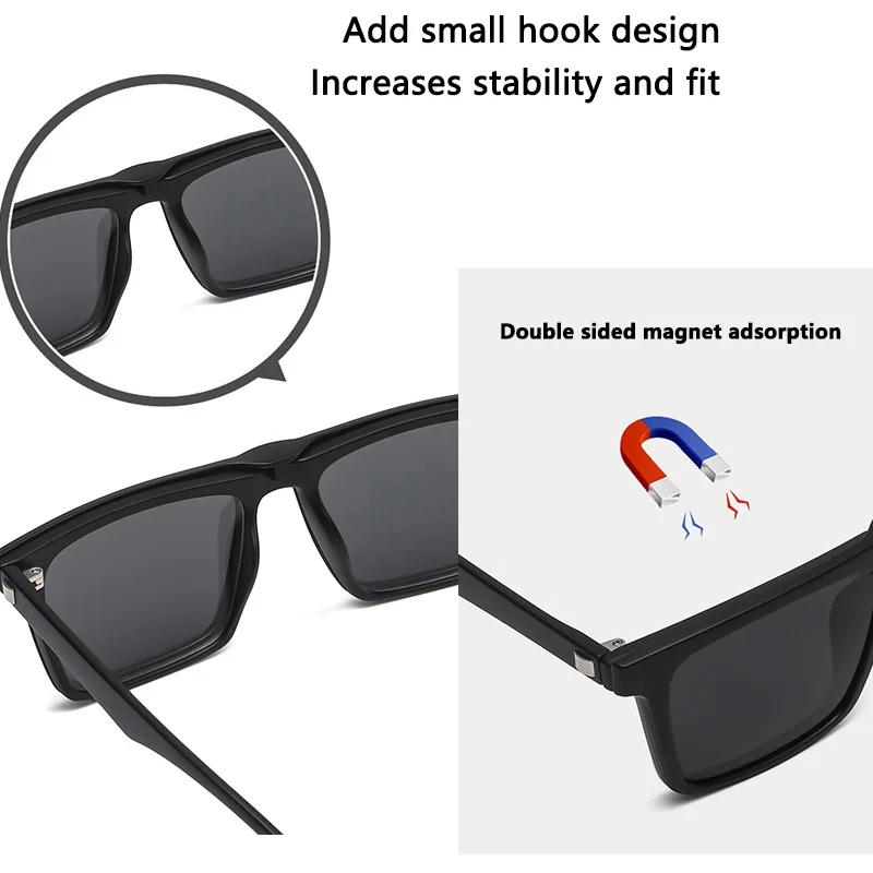 Lunettes de soleil polarisées carrées pour hommes avec clip magnétique 5 Lenes, monture TR90 grise, 