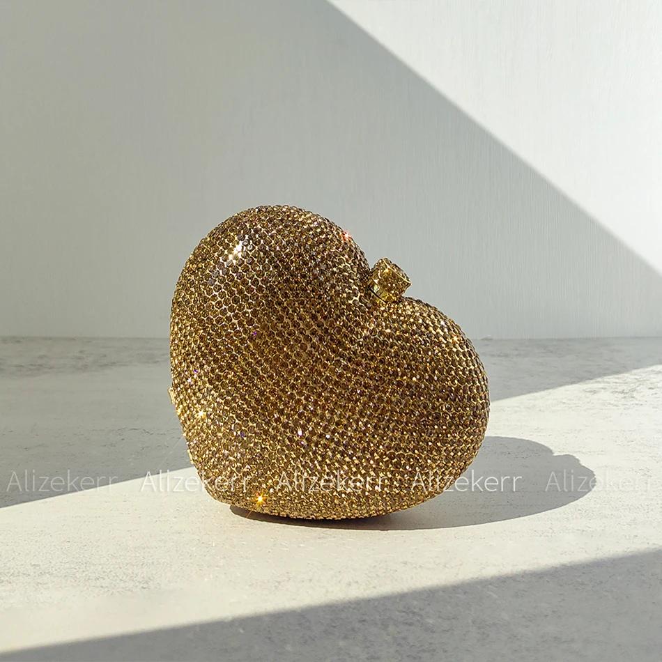 Alizekerr-Sacs de soirée en cristal en forme de cœur pour femmes, petite pochette en biscuits chic, 