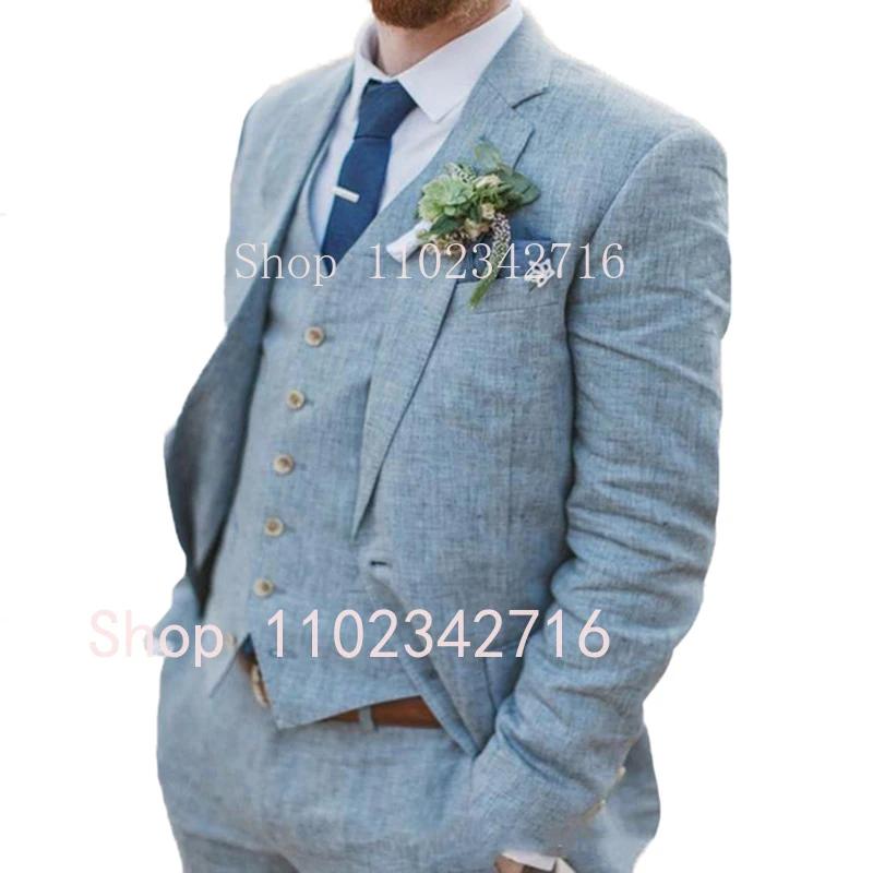 Costume zones me 3 pièces en lin pour hommes, smoking de marié pour mariage, été plage, homme trempé