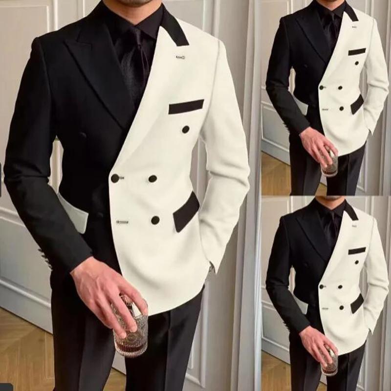Smokings formels 2 pièces à double boutonnage pour hommes, blazer et pantalon, costume de marié élég
