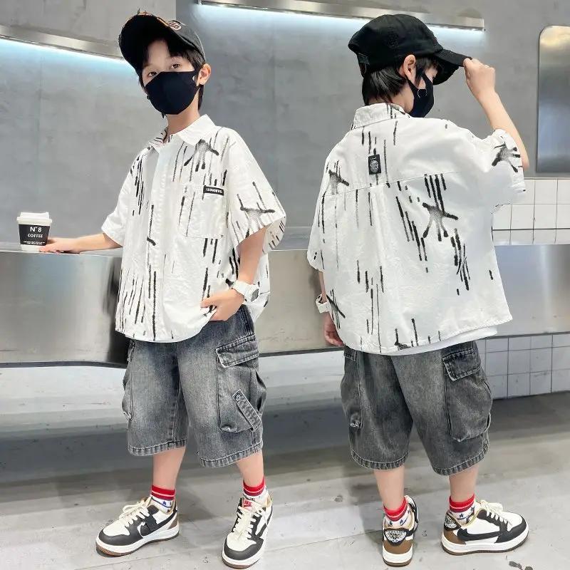 Ensemble chemise d'été pour garçons, T-shirts pour enfants, vêtements pour enfants de 10 à 14 ans, c