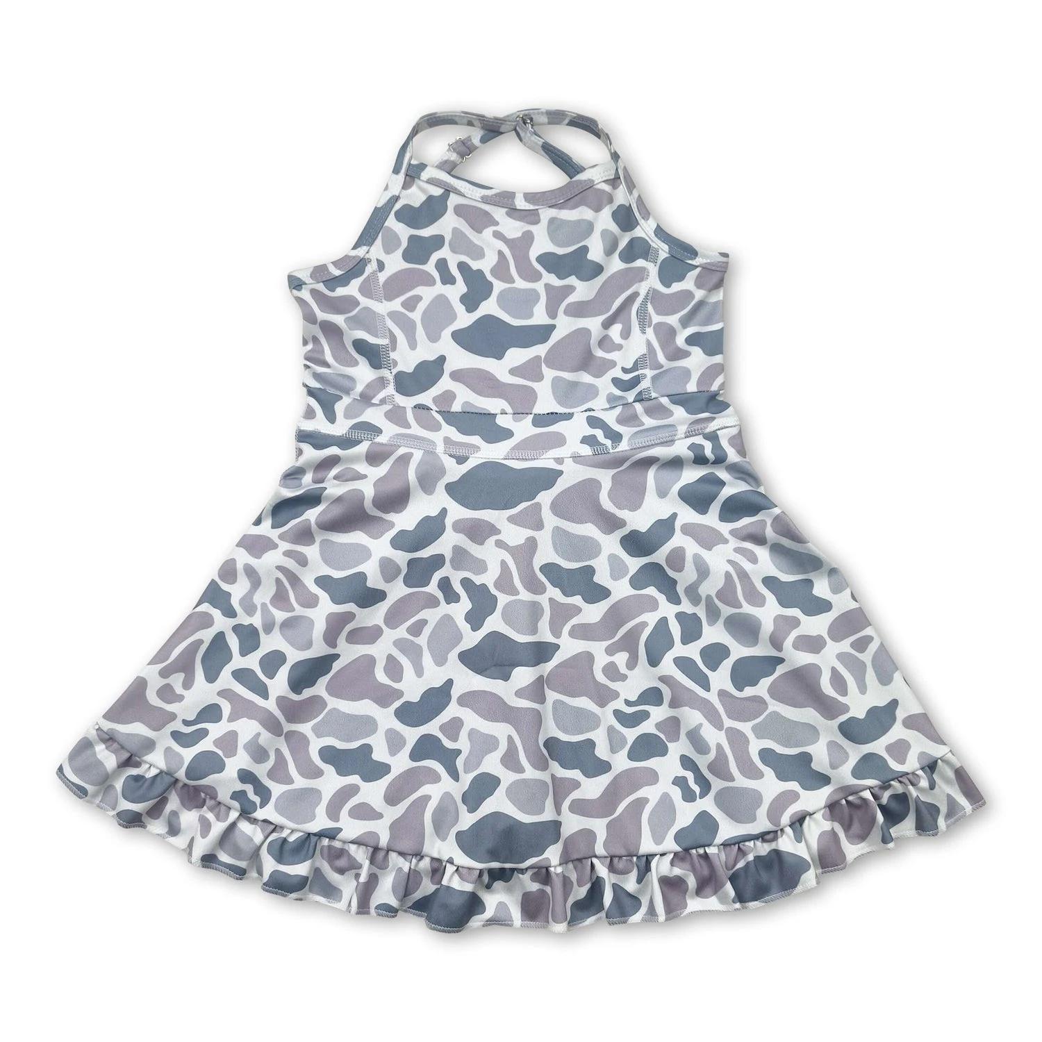 Robes pour bébés filles, 6 couleurs, style camouflage, à bretelles, avec volants, longueur genou, po