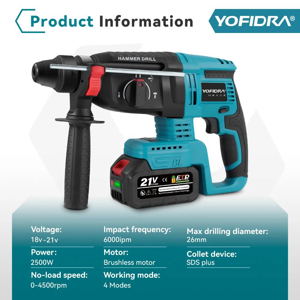 YOFIDRA 26MM perceuse à percussion électrique sans brosse multifonctionnelle rotative sans fil outil