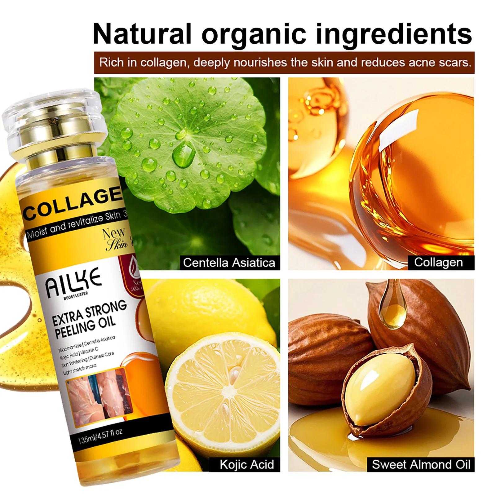 AILKE Huile peeling extra forte au collagène, peau blanchissante, solution exfoliante pour le visage