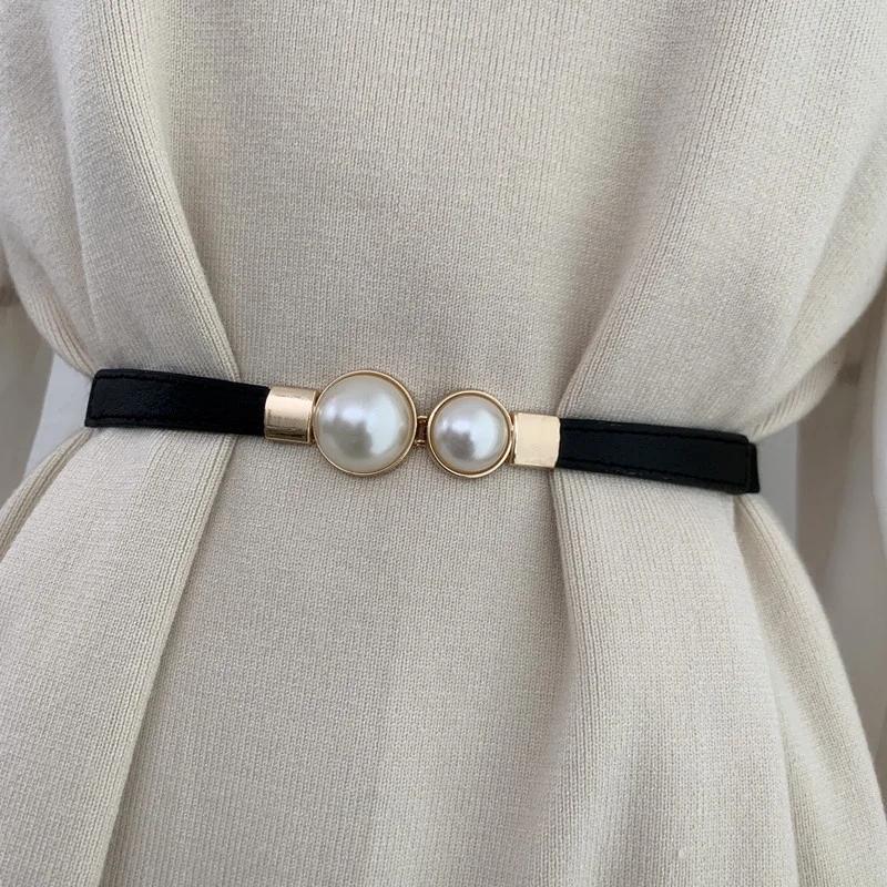 Ceintures élastiques élégantes à Double perles pour femmes, bretelles fines, décoration de jupe pour
