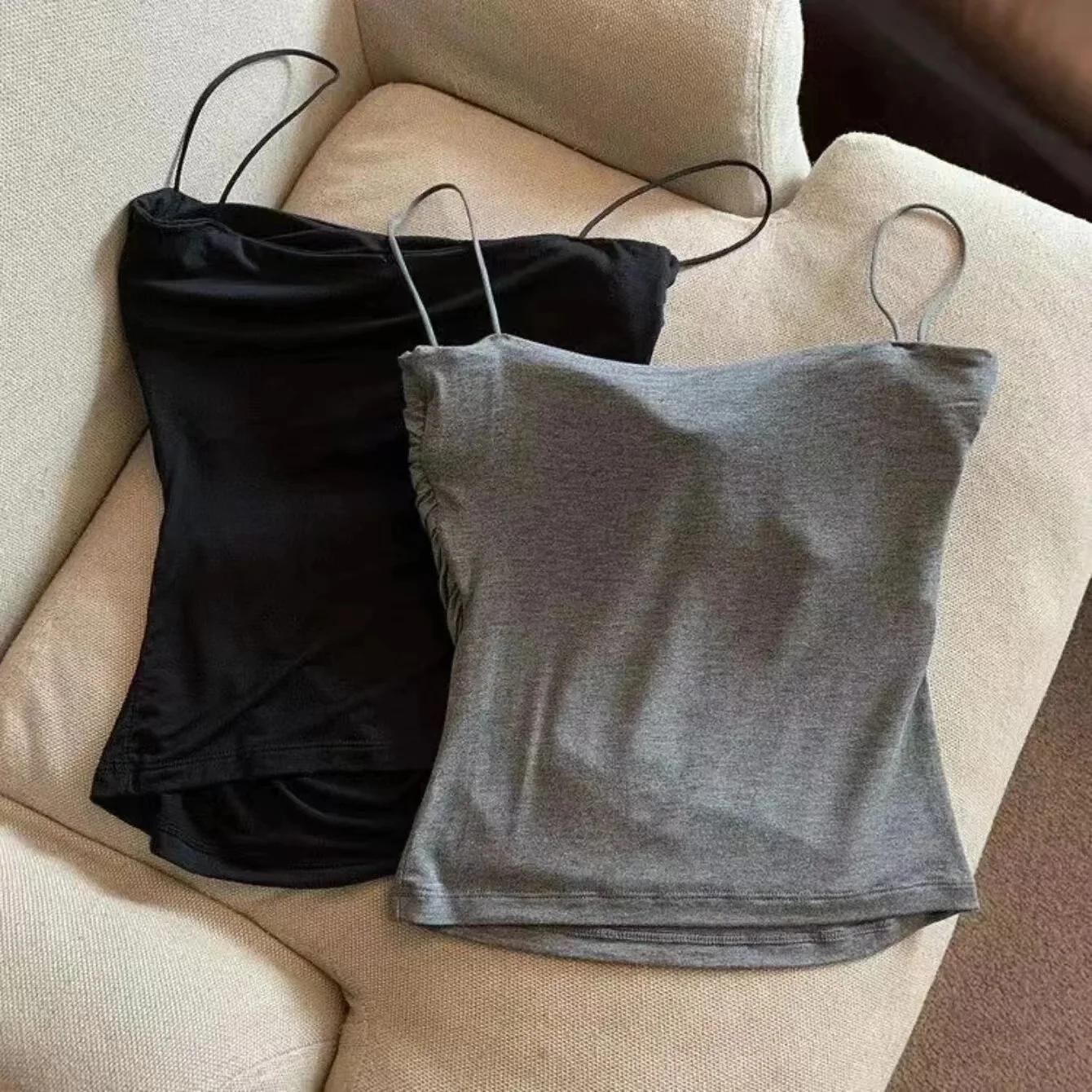 Gilet plissé sans manches pour femmes, Slim Fit, Sexy, haut court avec fines bretelles, couleur unie