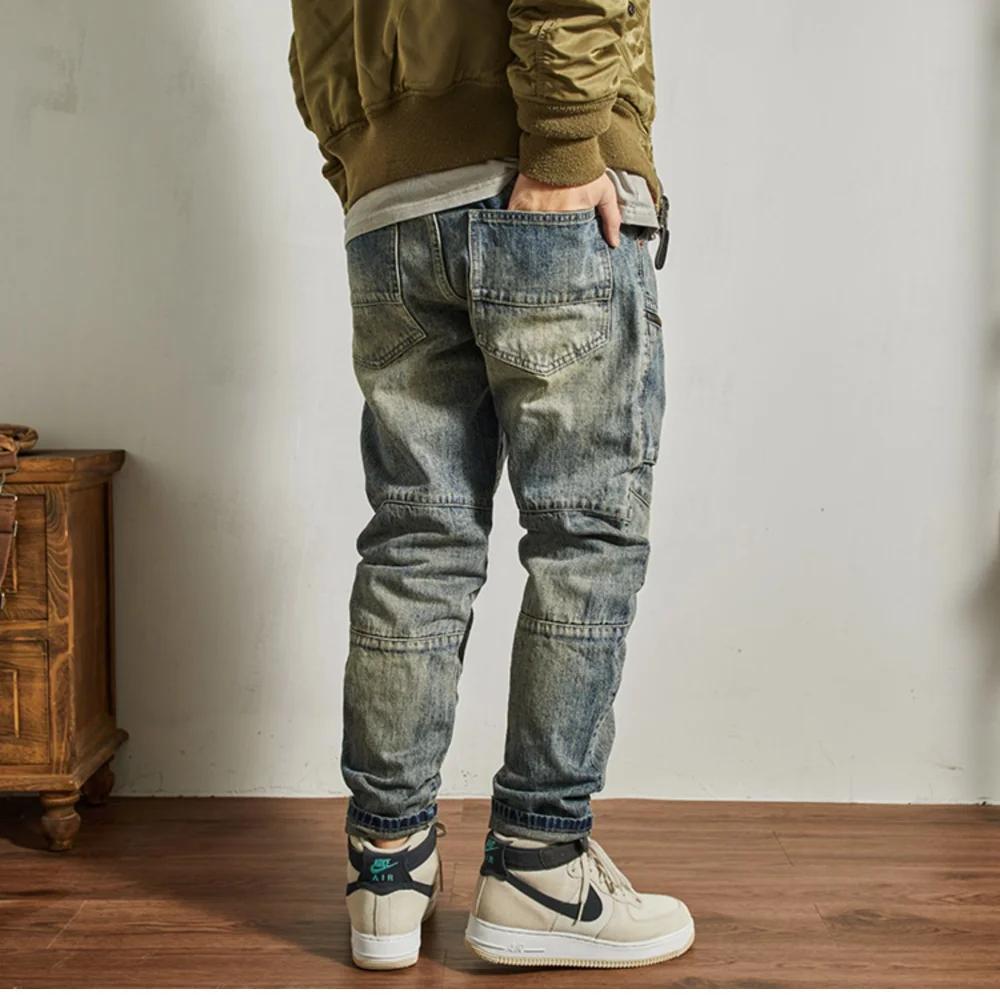 Machete épissage moto jean hommes américain vintage lavage pour faire vieux mince petite jambe droit