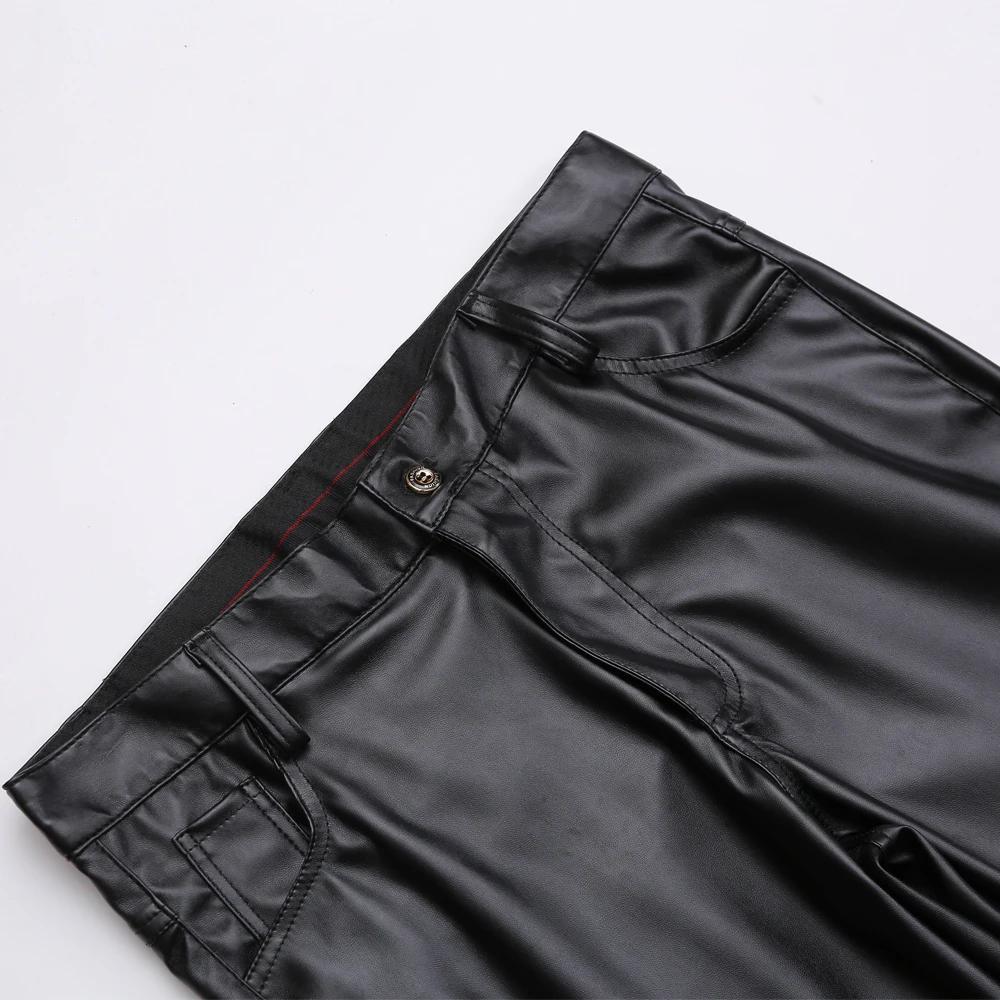 Pantalon en cuir pour hommes, coupe slim, élastique, mode, pantalon de motard en cuir PU, pantalon d