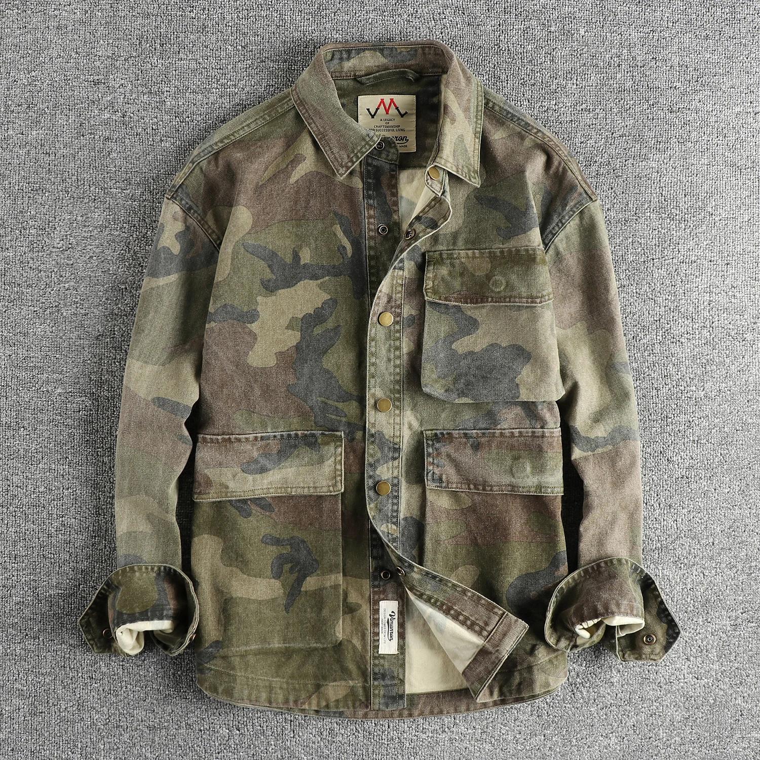 Chemise cargo tissée à la voile de perles de coton, conception de poche tridimensionnelle, éventail 