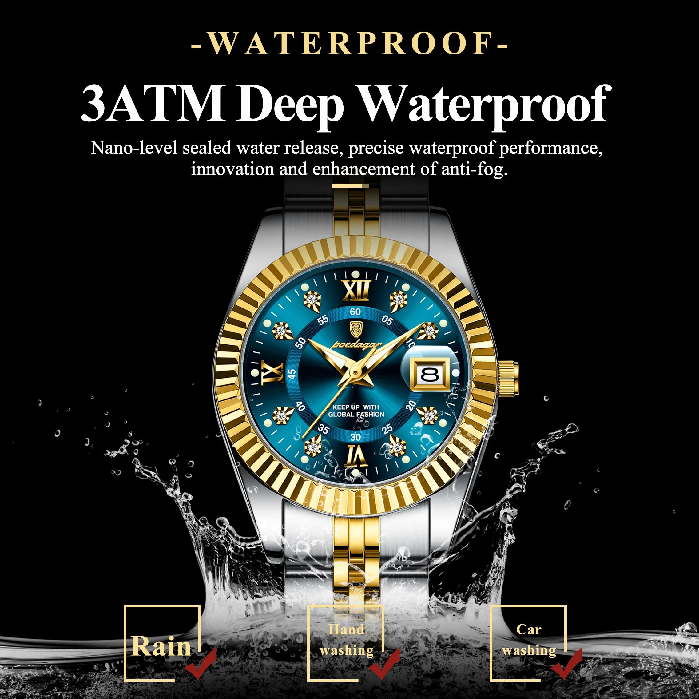 POEDAGAR haut de gamme montre pour femmes étanche en acier inoxydable lumineux Date dames montre Qua