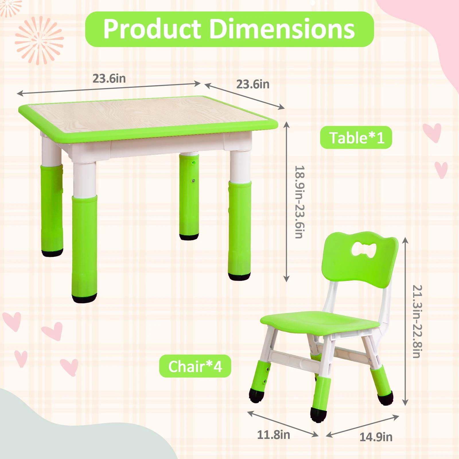 Ensemble table et 4 chaises pour enfants, table et chaises réglables en hauteur, plateau anti-graffi