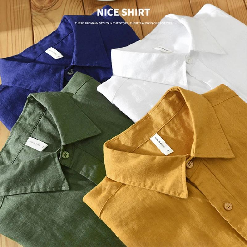 Chemise en Lin à Manches Courtes pour Homme, Vêtement Respirant, Décontracté, Artistique, Solide, po