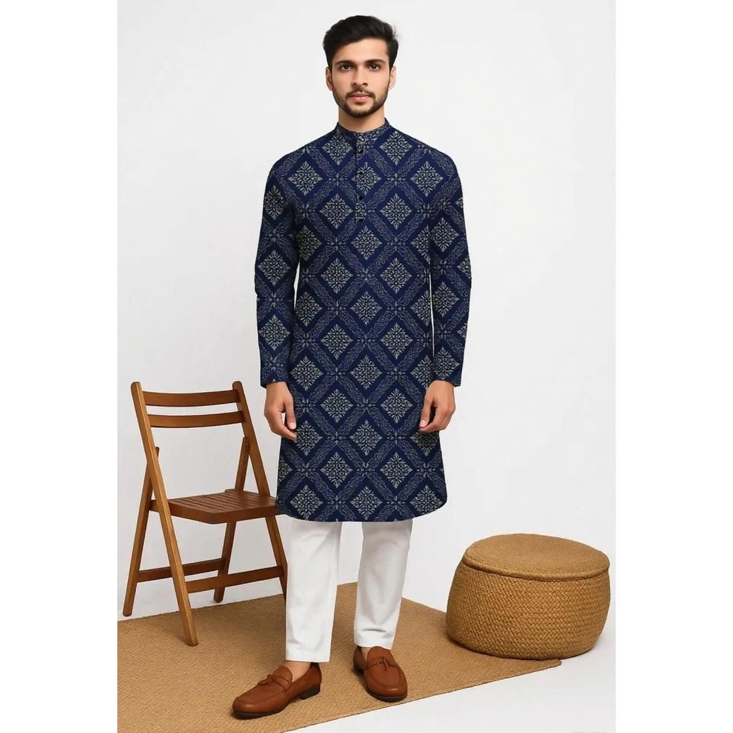 Inde Hommes Printemps Chemise Tradition Kurtas Vintage Chemisier Long