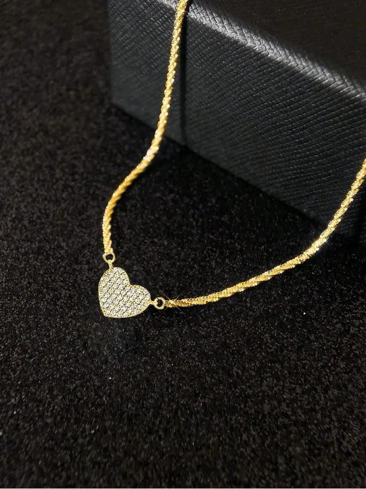 Collier en argent Sterling 925 pour femmes, en Zircon complet, en forme de cœur d'amour, pour fiança