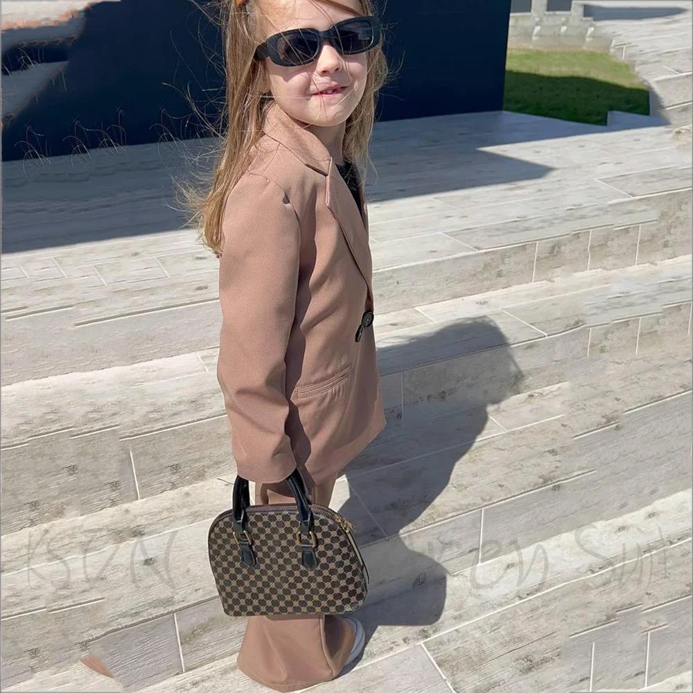 Costume pour filles, ensemble 2 pièces à la mode, revers cranté, Double boutonnage, vêtements de cér