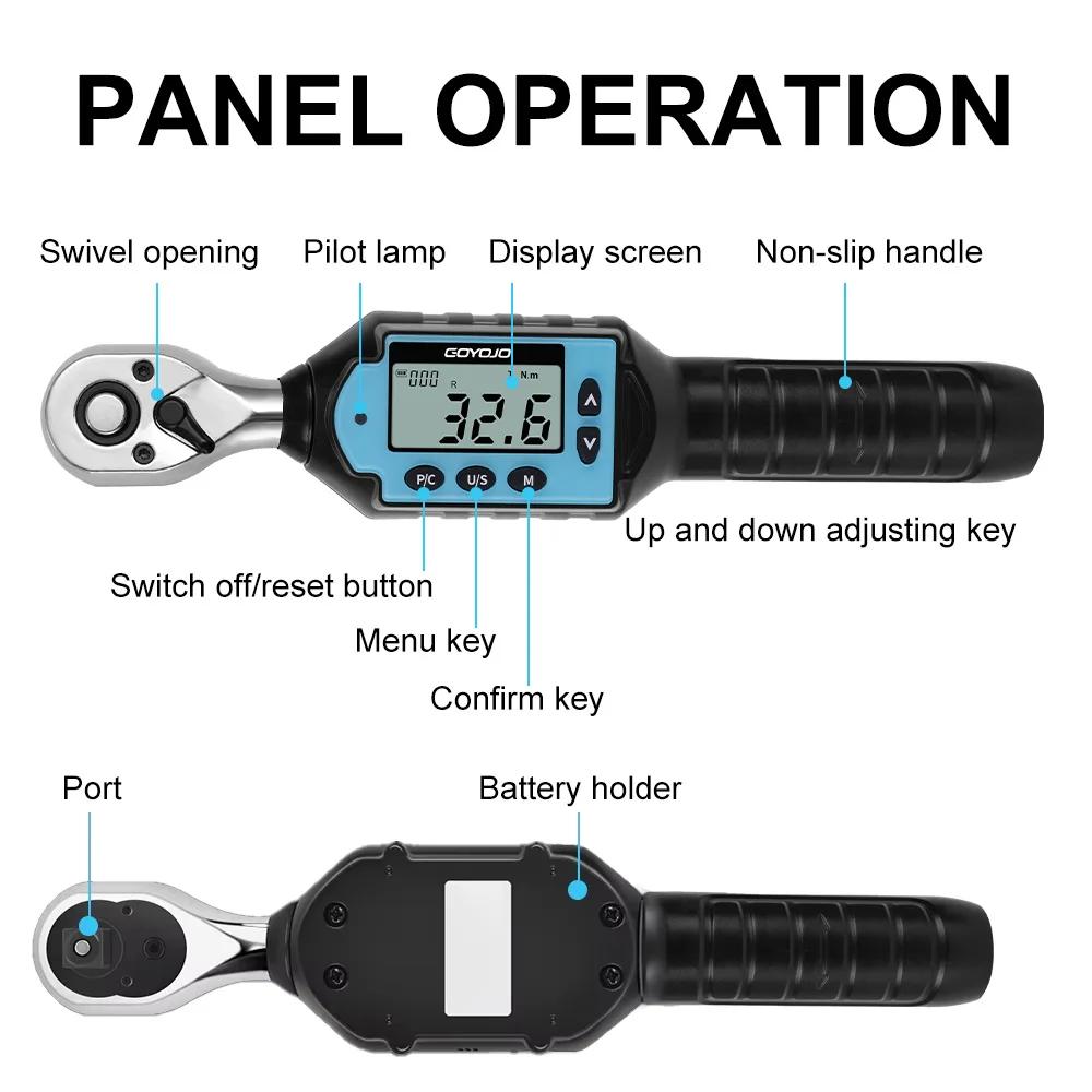 New Digital Preset Torque Wrench 1/2" 3/8" 1/4" Bidirectional Ratchet Head Professional Adjustable B