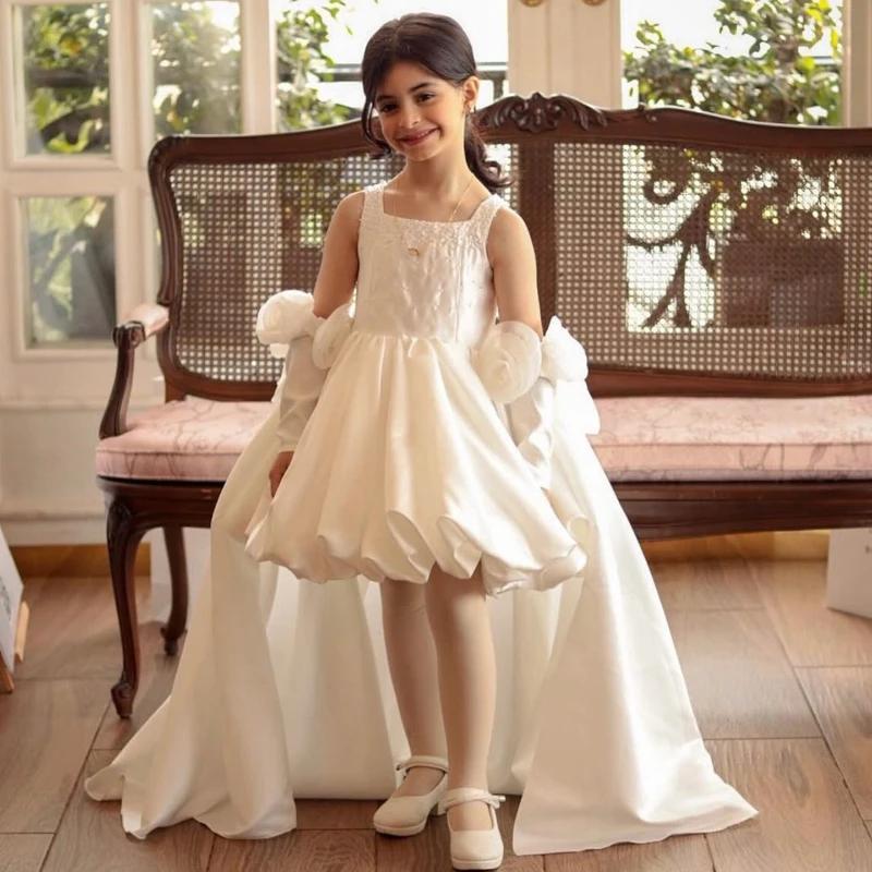 Robe de princesse blanche pour filles, idéale pour anniversaire, mariage, demoiselle d'honneur, banq