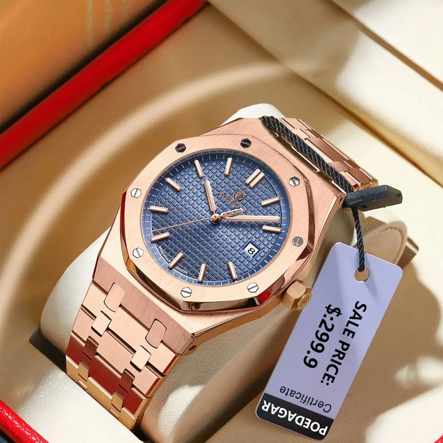POEDAGAR luxe homme d'affaires montre-bracelet étanche lumineux Date hommes montre en acier inoxydab
