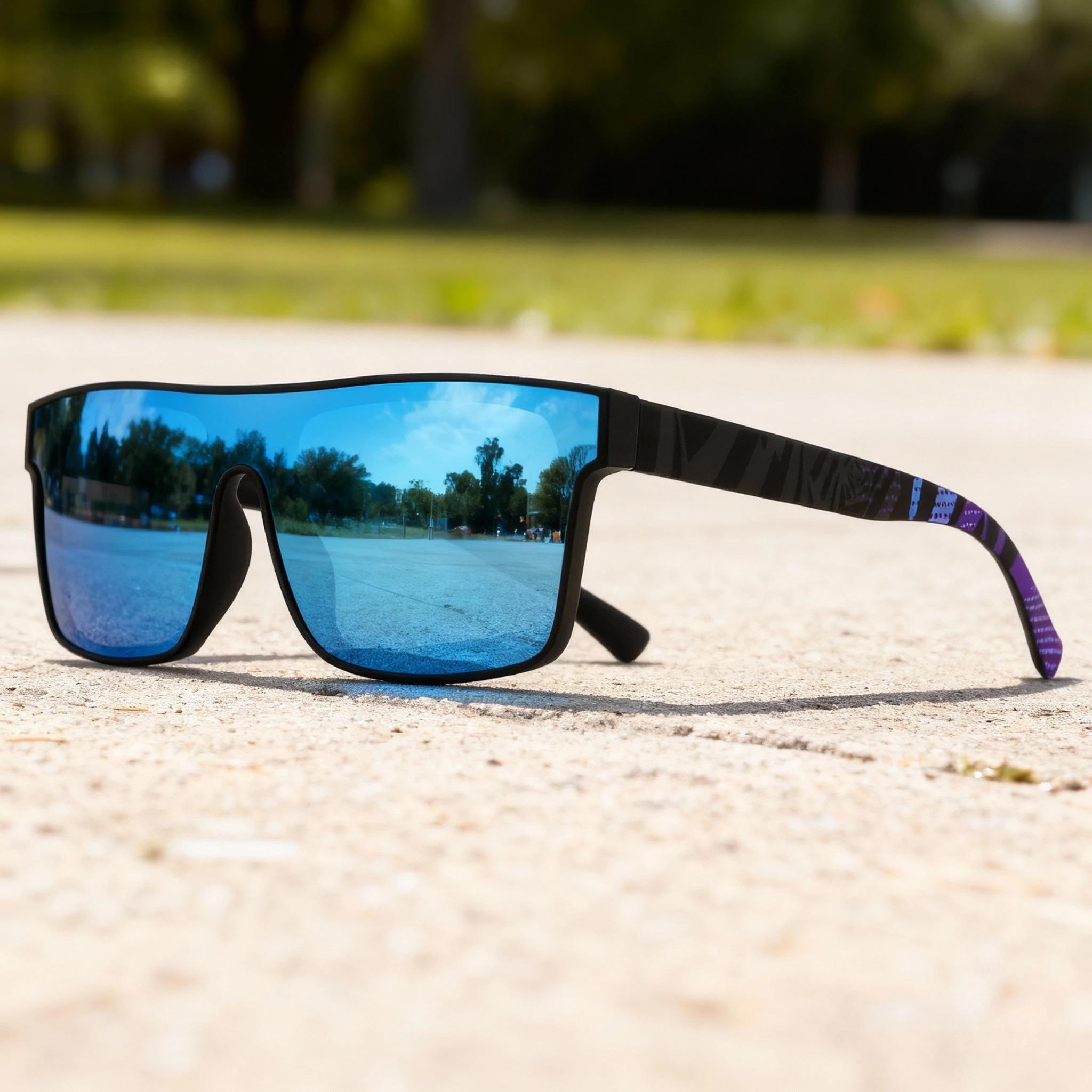 Lunettes de soleil de sport carrées classiques à la mode – Temples à motifs, unisexe pour le cyclism