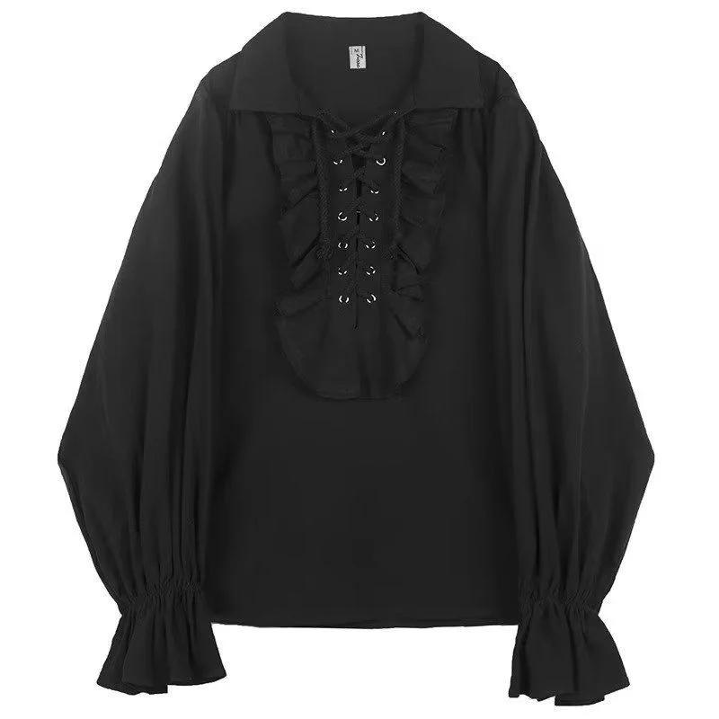 Chemisier gothique victorien pour femme ouji, chemise à volants et lacets, manches longues, style vi