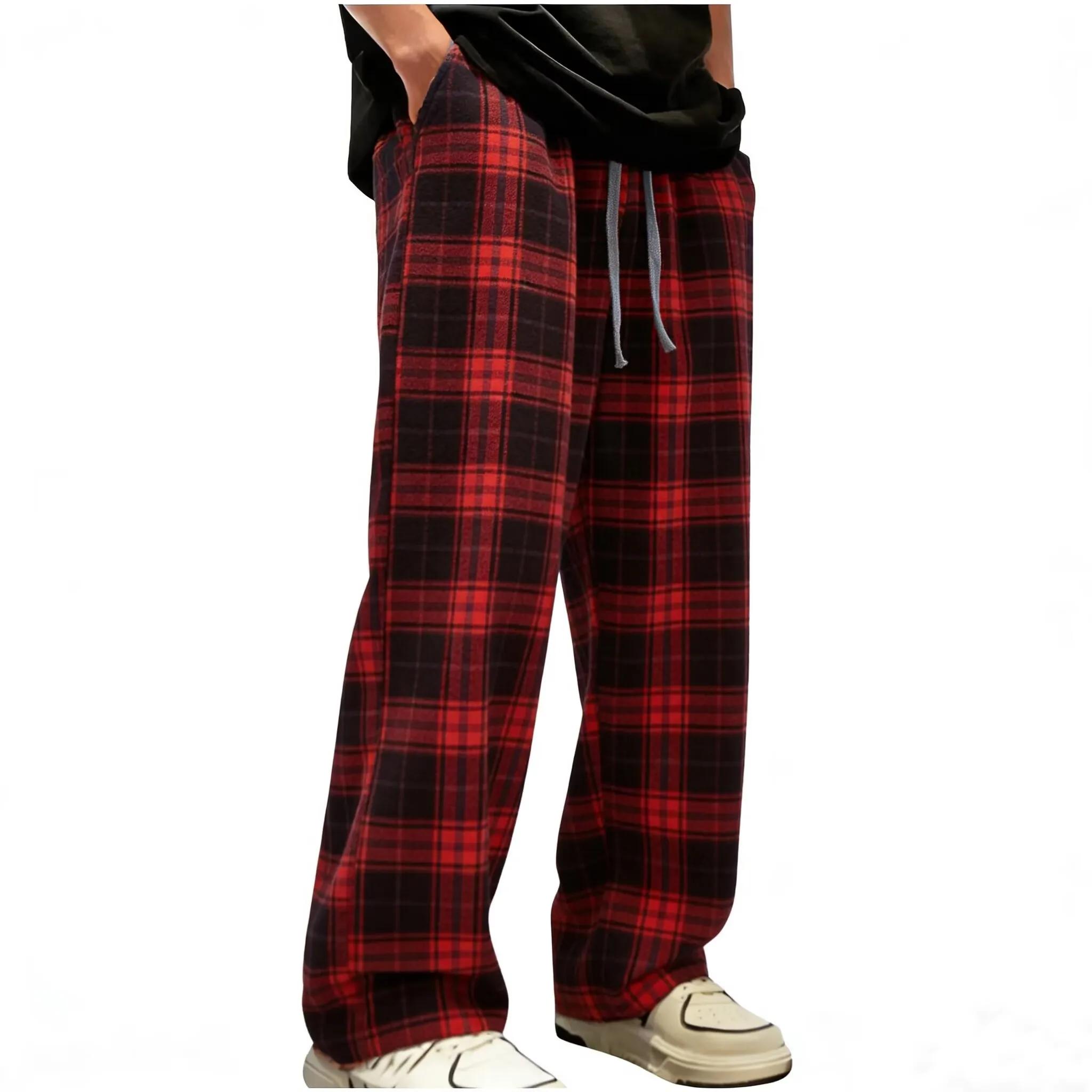 Pantalon droit à carreaux rouges pour hommes, pantalon de sport américain à la mode, décontracté, am