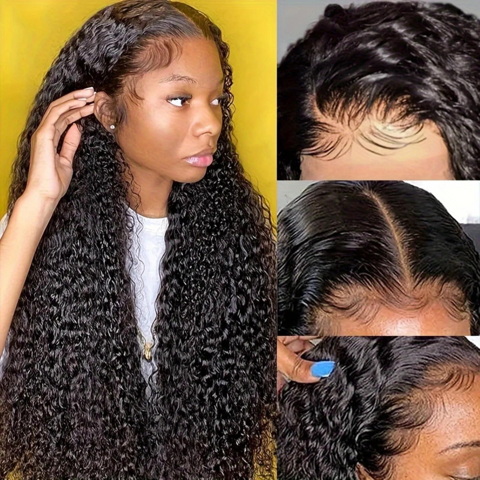 Perruque en cheveux humains Deep Wave avec dentelle frontale HD 13x6, sans colle, prête à porter, av