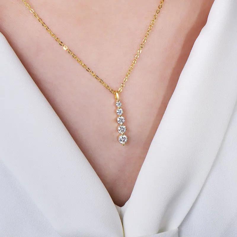 Lnngy – collier brillant en Moissanite à 5 pierres, collier à pendentif long en or rempli de 14 cara