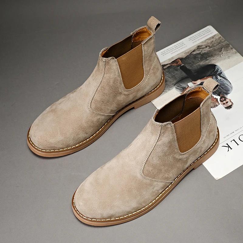 Mode daim désert bottes hommes haut Chelsea bottes en cuir chaussures décontractées mâle sans lacet 