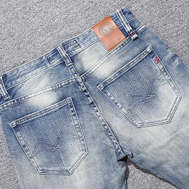 Jeans italiens de créateur pour hommes, coupe slim, style rétro, bleu délavé, brodés, haute qualité,